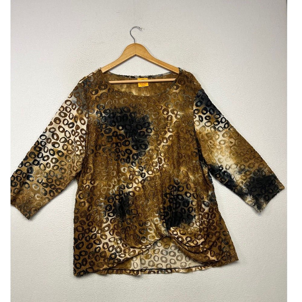 Art To Wear Ruby Rd. Woman Plus Size 2X Brown Abstract Burnout Sharkbite Top